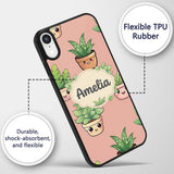 Cute Kawaii Smiling Plant Pots Leaves Seamless Custom Name Protective Phone Case Mobile Cover Durable Everyday Smartphone Shock Resistant