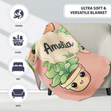 Cute Kawaii Smiling Plant Pots Leaves Seamless Pattern Beige Lovely  Personalised Custom Name Super Soft Fleece Blanket Bed Sofa Throw