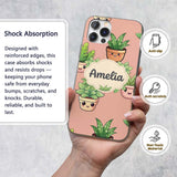 Cute Kawaii Smiling Plant Pots Leaves Seamless Custom Name Protective Phone Case Mobile Cover Durable Everyday Smartphone Shock Resistant
