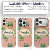 Cute Kawaii Smiling Plant Pots Leaves Seamless Custom Name Protective Phone Case Mobile Cover Durable Everyday Smartphone Shock Resistant