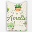Cute Kawaii Smiling Plant Pots Leaves Seamless Pattern Cream Lovely  Personalised Custom Name Super Soft Fleece Blanket Bed Sofa Throw