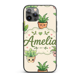 Cute Kawaii Smiling Plant Pots Leaves Seamless Custom Name Protective Phone Case Mobile Cover Durable Everyday Smartphone Shock Resistant