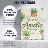 Personalised Name Cute Kawaii Smiling Plant Custom  Bespoke Interior Contemporary Canvas Wall Art Print Decor Picture Ready to Hang