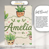 Cute Kawaii Smiling Plant Pots Leaves Seamless Pattern Cream Lovely  Personalised Custom Name Super Soft Fleece Blanket Bed Sofa Throw