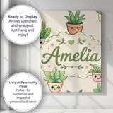 Personalised Name Cute Kawaii Smiling Plant Custom  Bespoke Interior Contemporary Canvas Wall Art Print Decor Picture Ready to Hang