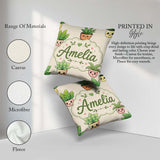 Custom Name Cute Kawaii Smiling Plant Pots Leaves Seamless Cream Square Filled Cushion Throw Pillow Sofa Bed Home Decor Zip Washable UK Made