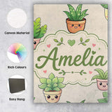 Personalised Name Cute Kawaii Smiling Plant Custom  Bespoke Interior Contemporary Canvas Wall Art Print Decor Picture Ready to Hang