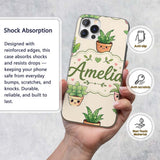 Cute Kawaii Smiling Plant Pots Leaves Seamless Custom Name Protective Phone Case Mobile Cover Durable Everyday Smartphone Shock Resistant
