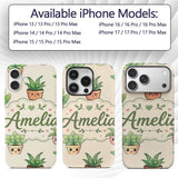 Cute Kawaii Smiling Plant Pots Leaves Seamless Custom Name Protective Phone Case Mobile Cover Durable Everyday Smartphone Shock Resistant