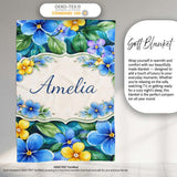 Blue and Yellow Floral Watercolor Garden Seamless Pattern Lovely  Personalised Custom Name Super Soft Fleece Blanket Bed Sofa Throw