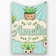 Cute Kawaii Smiling Plant Pots Leaves Seamless Pattern Mint Lovely  Personalised Custom Name Super Soft Fleece Blanket Bed Sofa Throw