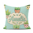 Custom Name Cute Kawaii Smiling Plant Pots Seamless Pattern Mint Square Filled Cushion Throw Pillow Sofa Bed Home Decor Zip Washable UK Made