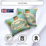 Custom Name Cute Kawaii Smiling Plant Pots Seamless Pattern Mint Square Filled Cushion Throw Pillow Sofa Bed Home Decor Zip Washable UK Made