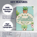Personalised Name Cute Kawaii Smiling Plant Custom  Bespoke Interior Contemporary Canvas Wall Art Print Decor Picture Ready to Hang