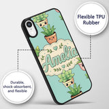 Cute Kawaii Smiling Plant Pots Leaves Seamless Custom Name Protective Phone Case Mobile Cover Durable Everyday Smartphone Shock Resistant