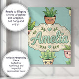 Personalised Name Cute Kawaii Smiling Plant Custom  Bespoke Interior Contemporary Canvas Wall Art Print Decor Picture Ready to Hang