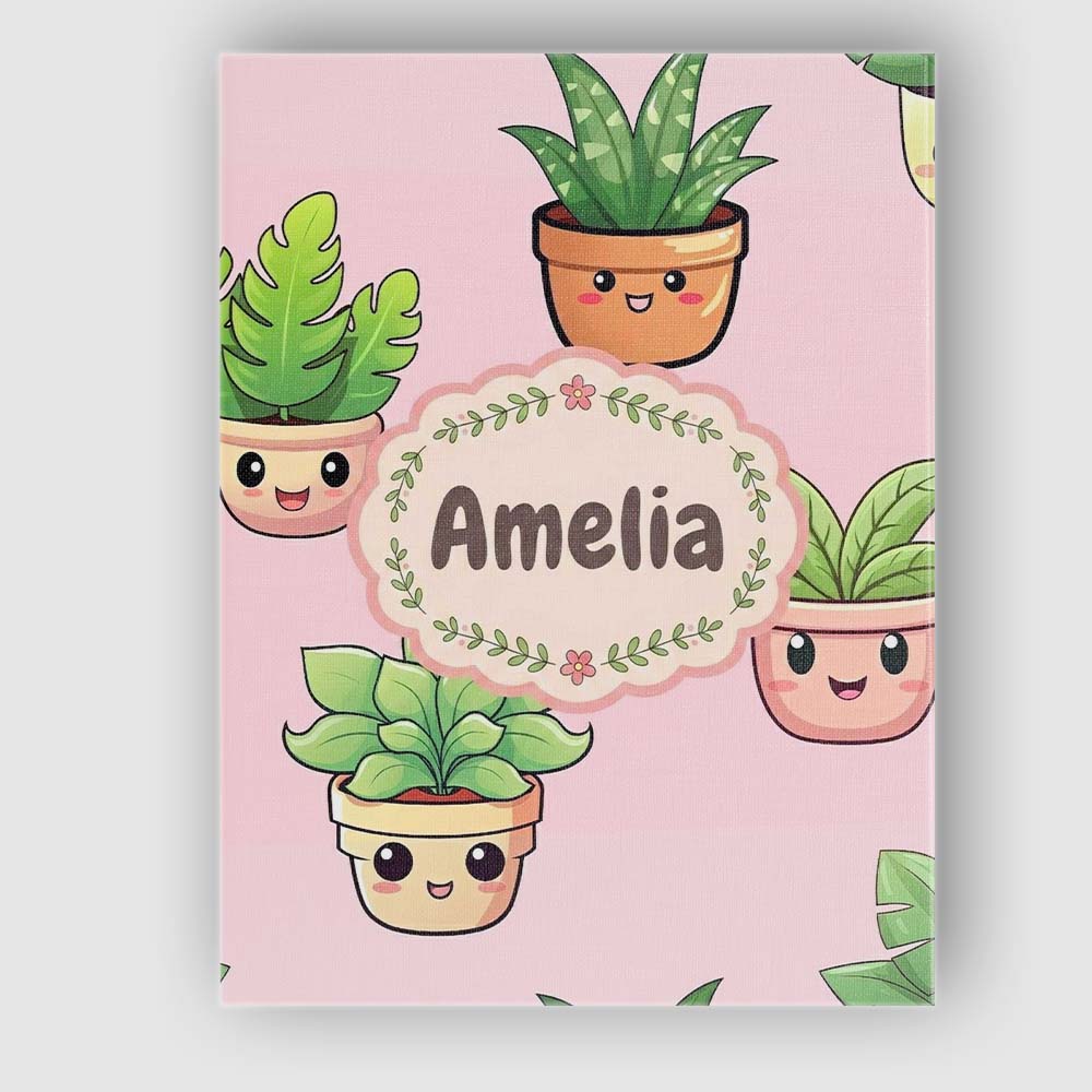 Personalised Name Cute Kawaii Smiling Plant Custom  Bespoke Interior Contemporary Canvas Wall Art Print Decor Picture Ready to Hang