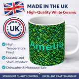 Personalized Custom Name Green Pixel Geometric Abstract Seamless Pattern Stylish Everyday Mug 11oz Ceramic Coffee Tea Mug White Large Handle