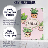 Personalised Name Cute Kawaii Smiling Plant Custom  Bespoke Interior Contemporary Canvas Wall Art Print Decor Picture Ready to Hang