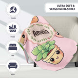 Cute Kawaii Smiling Plant Pots Leaves Seamless Pattern Blush Lovely  Personalised Custom Name Super Soft Fleece Blanket Bed Sofa Throw