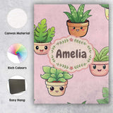 Personalised Name Cute Kawaii Smiling Plant Custom  Bespoke Interior Contemporary Canvas Wall Art Print Decor Picture Ready to Hang
