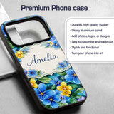 Blue and Yellow Floral Watercolor Garden Seamless Custom Name Protective Phone Case Mobile Cover Durable Everyday Smartphone Shock Resistant