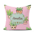 Custom Name Cute Kawaii Smiling Plant Pots Seamless Pattern Pink Square Filled Cushion Throw Pillow Sofa Bed Home Decor Zip Washable UK Made