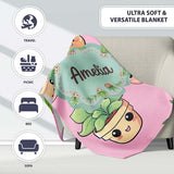 Cute Kawaii Smiling Plant Pots Leaves Seamless Pattern Pink Lovely  Personalised Custom Name Super Soft Fleece Blanket Bed Sofa Throw