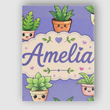 Personalised Name Cute Kawaii Smiling Plant Custom  Bespoke Interior Contemporary Canvas Wall Art Print Decor Picture Ready to Hang