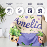 Cute Kawaii Smiling Plant Pots Leaves Seamless Pattern Purple Lovely  Personalised Custom Name Super Soft Fleece Blanket Bed Sofa Throw