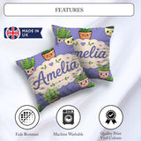 Custom Name Cute Kawaii Smiling Plant Pots Leaves Pattern Purple Square Filled Cushion Throw Pillow Sofa Bed Home Decor Zip Washable UK Made