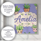 Personalised Name Cute Kawaii Smiling Plant Custom  Bespoke Interior Contemporary Canvas Wall Art Print Decor Picture Ready to Hang