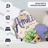 Cute Kawaii Smiling Plant Pots Leaves Seamless Pattern Purple Lovely  Personalised Custom Name Super Soft Fleece Blanket Bed Sofa Throw