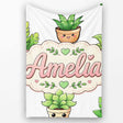 Cute Kawaii Smiling Plant Pots Leaves Seamless Pattern Grey Lovely  Personalised Custom Name Super Soft Fleece Blanket Bed Sofa Throw