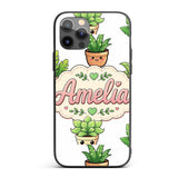 Cute Kawaii Smiling Plant Pots Leaves Seamless Custom Name Protective Phone Case Mobile Cover Durable Everyday Smartphone Shock Resistant