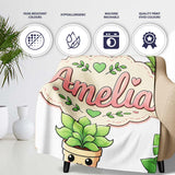 Cute Kawaii Smiling Plant Pots Leaves Seamless Pattern Grey Lovely  Personalised Custom Name Super Soft Fleece Blanket Bed Sofa Throw