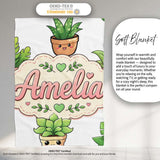 Cute Kawaii Smiling Plant Pots Leaves Seamless Pattern Grey Lovely  Personalised Custom Name Super Soft Fleece Blanket Bed Sofa Throw