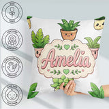 Custom Name Cute Kawaii Smiling Plant Pots Seamless Pattern Grey Square Filled Cushion Throw Pillow Sofa Bed Home Decor Zip Washable UK Made