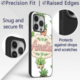 Cute Kawaii Smiling Plant Pots Leaves Seamless Custom Name Protective Phone Case Mobile Cover Durable Everyday Smartphone Shock Resistant
