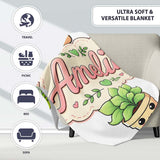 Cute Kawaii Smiling Plant Pots Leaves Seamless Pattern Grey Lovely  Personalised Custom Name Super Soft Fleece Blanket Bed Sofa Throw