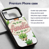 Cute Kawaii Smiling Plant Pots Leaves Seamless Custom Name Protective Phone Case Mobile Cover Durable Everyday Smartphone Shock Resistant