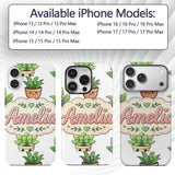 Cute Kawaii Smiling Plant Pots Leaves Seamless Custom Name Protective Phone Case Mobile Cover Durable Everyday Smartphone Shock Resistant