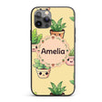 Cute Kawaii Smiling Plant Pots Leaves Seamless Custom Name Protective Phone Case Mobile Cover Durable Everyday Smartphone Shock Resistant