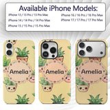Cute Kawaii Smiling Plant Pots Leaves Seamless Custom Name Protective Phone Case Mobile Cover Durable Everyday Smartphone Shock Resistant