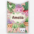 Cute Kawaii Smiling Plant Pots Succulents Leaves Pattern Peach  Personalised Custom Name Super Soft Fleece Blanket Bed Sofa Throw