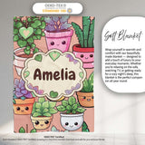 Cute Kawaii Smiling Plant Pots Succulents Leaves Pattern Peach  Personalised Custom Name Super Soft Fleece Blanket Bed Sofa Throw
