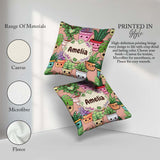 Custom Name Cute Kawaii Smiling Plant Pots Leaves Pattern Peach Square Filled Cushion Throw Pillow Sofa Bed Home Decor Zip Washable UK Made