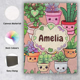 Personalised Name Cute Kawaii Smiling Plant Custom  Bespoke Interior Contemporary Canvas Wall Art Print Decor Picture Ready to Hang