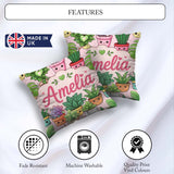 Custom Name Cute Kawaii Smiling Plant Pots Leaves Pattern Blush Square Filled Cushion Throw Pillow Sofa Bed Home Decor Zip Washable UK Made