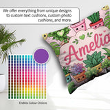 Custom Name Cute Kawaii Smiling Plant Pots Leaves Pattern Blush Square Filled Cushion Throw Pillow Sofa Bed Home Decor Zip Washable UK Made